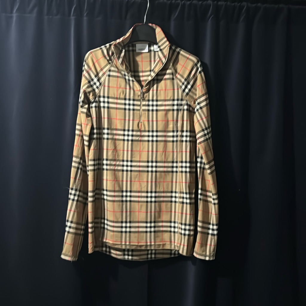 Burberry Plaid Print Mock Neck Top